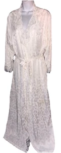 Vtg Barbizon Boutique Peignoir Nightgown Robe SZ M Satin Jacquard Lace Bridal - Picture 1 of 8