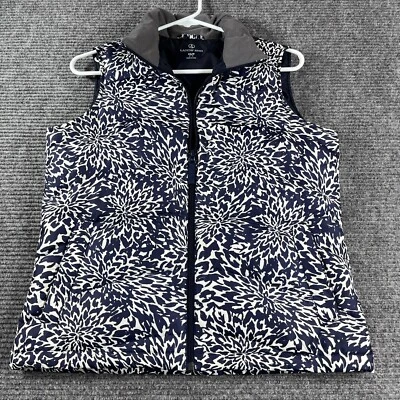 Lands End Chaleco Mujer XS/P 2-4 Petite Azul Blanco Plumón Puffer Cremallera Completa 100% Poli Foto 1 de 4