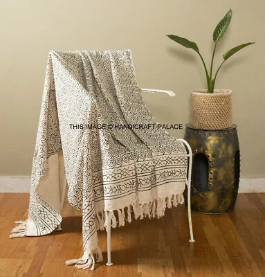 Handblock Abstrakter Druck Dekor Boho Wurf 100% Weiche Baumwolle Decke Für Sofa - Bild 1 von 3