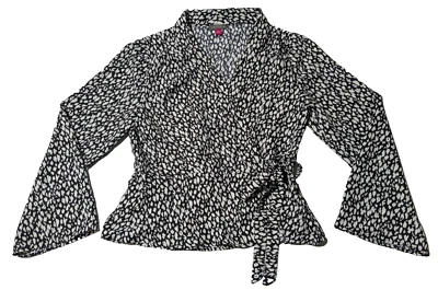 VINCE CAMUTO Animal Print Faux Wrap Top Women Small Black White - Image 1 of 4