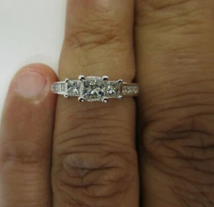 ZALES 14K Gold Three Stone Engagement Ring Diamond=1.25 Carat F-SI2 Value=$9500 - Picture 1 of 12