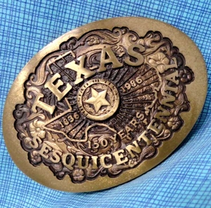 Texas Sesquicentennial Belt Buckle # LE Solid Bronze Vtg 80s Blue Bayou .XTT866 - Picture 1 of 8