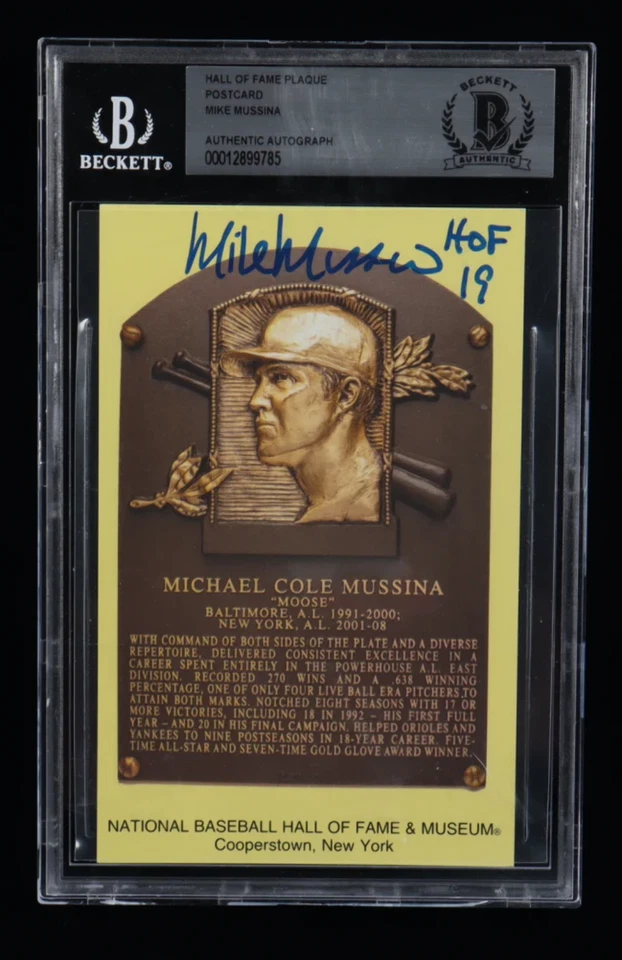 Mike Mussina Signed Hall of Fame Plaque Postcard (BGS) - Image 1 of 2