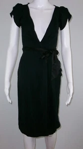 Diane Von Furstenberg Womens Short Sleeve V Neck Wrap Dress Black Wool Size 2 - Picture 1 of 3
