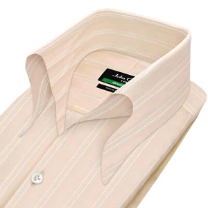 Hoher offener Button Down Kragen beige weiß Nadelstreifen Herren formelles Business Hemd - Bild 1 von 11