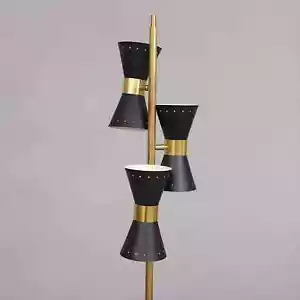 1950s Mid-Century Italian Style Brass Floor Lamp with Base and Cone-Shade - Picture 1 of 7