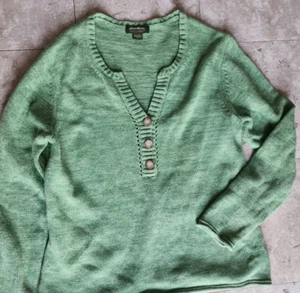 S38 Eddie Bauer Pullover meliert grün 1/2 Knopf V-Ausschnitt Langarm Gr. XL - Bild 1 von 8