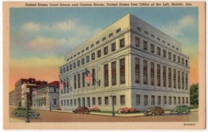 VINTAGE MOBILE AL LEINEN POSTKARTE US POST OFFICE UND HOFHAUS 1937 051722 R - Bild 1 von 2