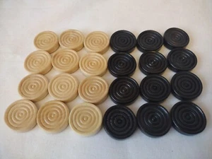 Set of Wooden Draughts Pieces 24mm x 7mm - Light Brown / Black - Picture 1 of 2