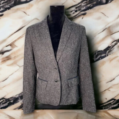 New York & Company 7th Ave Blazer Jacket Womens Sz 8 Heath Gray Lined Poly Blend - Image 1 of 4