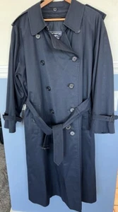 Burberry Long Belted Trench Coat Navy Blue Mens US Size 48 XL Wool Lined - Picture 1 of 19