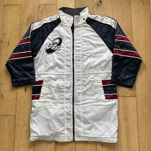 Vintage Asics Managers Jacket Men’s XL White 90s Longline Coat Drying Coach - Picture 1 of 15
