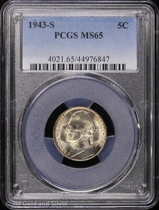 1943 S 5C Jefferson Silver War Nickel PCGS MS 65 | Uncirculated UNC BU - Picture 1 of 4