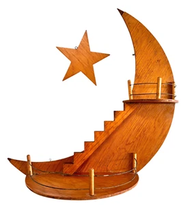 1950s HANDCRAFTED WOOD "STAIRWAY TO THE STARS" COLLECTIBLE FOLK ART MOON (104) - Picture 1 of 7