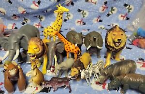 Vintage Lot of African safari Zoo Animals & babies Lion Elephants Giraffes rhino