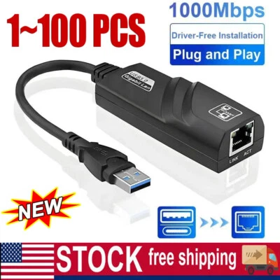 USB 3.0 Gigabit Ethernet LAN RJ45 1000Mbps Network Adapter For Windows PC LOT - Image 1 of 4
