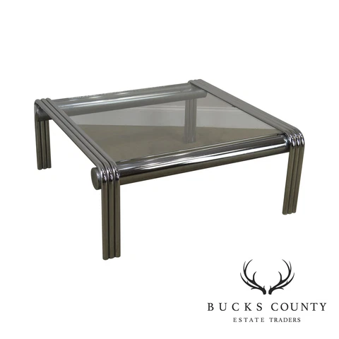 Mid Century Modern Tubular Chrome Glass Top Coffee Table Cover