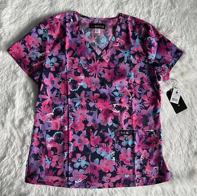 Koi Basics Scrub Top Women’s Medium Leslie Butterflies Pink Nursing Medical - Image 1 of 4