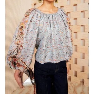 NEW ULLA JOHNSON floral print lavinia blouse in chalcedony nwt 10 MRSP $545 - Picture 1 of 13
