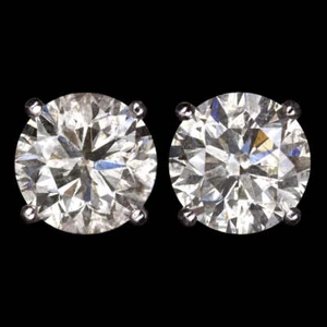 ORECCHINI A PERNO DIAMANTI NATURALI TAGLIO MOLTO BUONO 3,16 ct rotondi oro bianco brillante - Foto 1 di 1