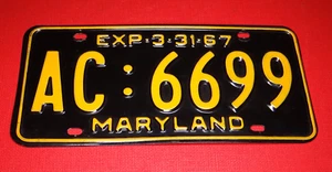 1967 MARYLAND LICENSE PLATE TAG AC 6699 NICE - Picture 1 of 9