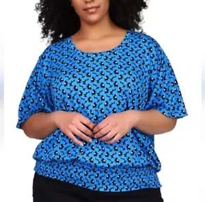 Michael Michael Kors Printed Smocked-Waist Top – Cyan Floral, Size P XL - Picture 1 of 10