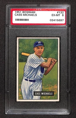1951 BOWMAN #132 CASS MICHAELS PSA 6 EX-MT 03415697  - Image 1 of 3