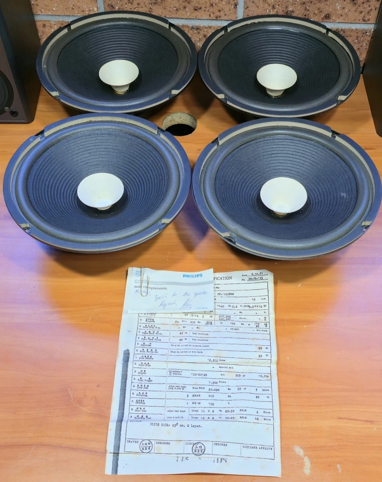 NOS VINTAGE PHILIPS 4 OHM PF-1020HRW CA1 12" WOOFERS IN THE BOX WITH PAPERWORK.  - image 1 of 4