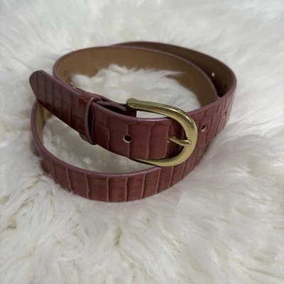 J.CREW Women's Classic Belt Croc-Embossed Pink Leather Small K1576 - Image 1 of 4