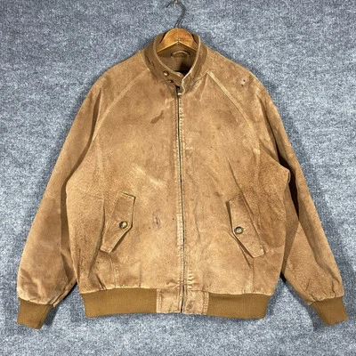 VINTAGE Orvis Suede Leather Bomber Jacket Mens Size Large Flannel Lined Distress - Image 1 of 4