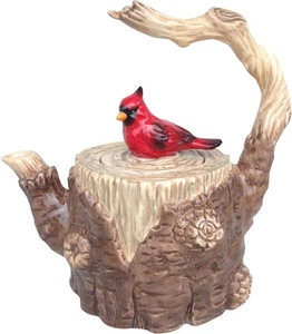 Blue Sky Collectable Novelty Kitchen Teapot Tree Stump Cardinal Tea Pot - Picture 1 of 1
