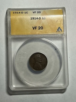 1914 D Lincoln Wheat Cent ANACS VF20 Key Date - Image 1 of 4