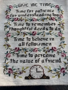 Vintage Cross Stitch, Needlepoint Sayings, "Give me Time" Clock  10x12 & 14 x 16 - Picture 1 of 8