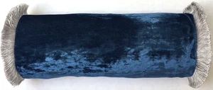 Anke Drechsel Rollkissen PLAIN Silber Franzen Cobalt Blau Seiden Samt Bolster - Bild 1 von 11