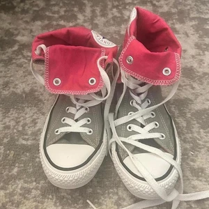 Converse Damen-High-Top grau & rosa umklappbar Druckknopfleiste 6 - Bild 1 von 6
