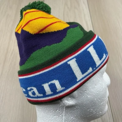 LL Bean Knit Pom Beanie Hat Adult Katahdin Mountain Scene US Ski Team NWT OSFA - Image 1 of 4