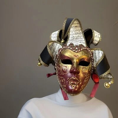 Venetian Full Face Mask W/ Elaborate Curled Crown Topped With Bells -  Italy - Image 1 of 4