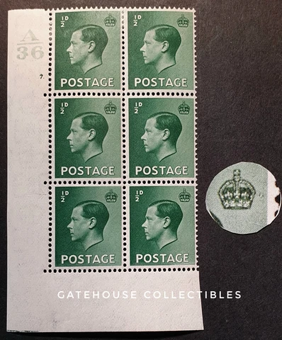 GB KEVIII SG457 1/2d Pearl beside crown Variety, Control block A36 (7 with dot)! Cover