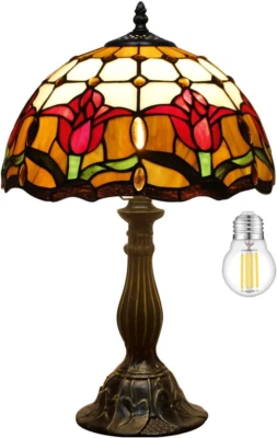 Tiffany Tischlampe Buntglas Stil Tulpe Blume Nachttisch Lese Schreibtisch Leuchte 1 - Bild 1 von 4
