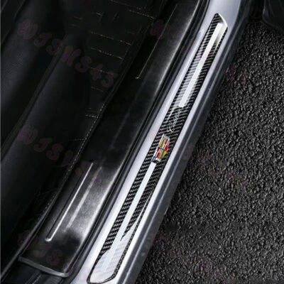 For Cadillac Carbon Fiber Car Door Welcome Plate Sill Scuff Cover Decal Sticker - Image 1 of 4