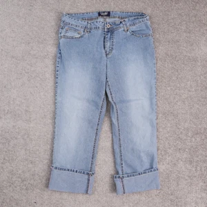 Y2K Women's Angels Butterfly Size 13 Inseam 22 Blue Denim Capri Jeans - Picture 1 of 16