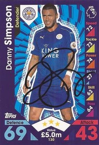 DANNY SIMPSON SIGNED LEICESTER 2016/2017 MATCH ATTAX CARD+COA