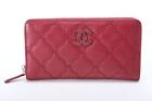 Chanel Round Zipper Long Wallet Red With Guarantee Card Treasure Spot Used