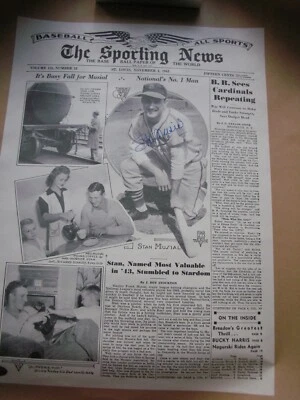 SIGNED STAN MUSIAL POSTER, SPORTING NEWS, COA STAN THE MAN - Image 1 of 4