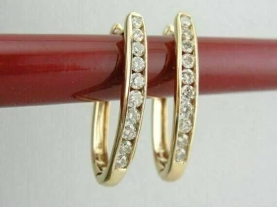 1Ct Created Diamond Channel Set Hoop Engagement Earring 14K Yellow Gold Plated - Image 1 of 4
