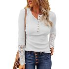 Fashionable Lace Henley Tshirt With Long Sleeves For Women Effortless Style