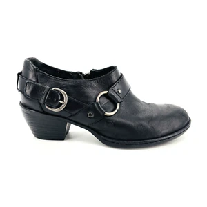 Womens 6.5 Born Zowy Booties Black Leather Side Zip Harness Boots Western B68003 - Picture 1 of 13