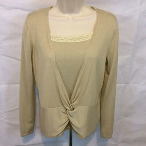 Requirements Women's Beige Twist Cardigan with built in Cami Long Sleeve Small  - Picture 1 of 6