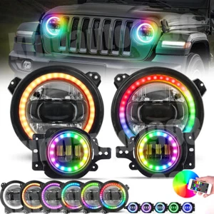 9" RGB Halo LED Headlights + Fog Lights Combo for Jeep Wrangler JL JLU Gladiator - Picture 1 of 17
