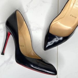 Christian Louboutin Negro CORNEILLE 100m Jazz Becerro Punta Zapatos Tacones 36.5 - Imagen 1 de 12